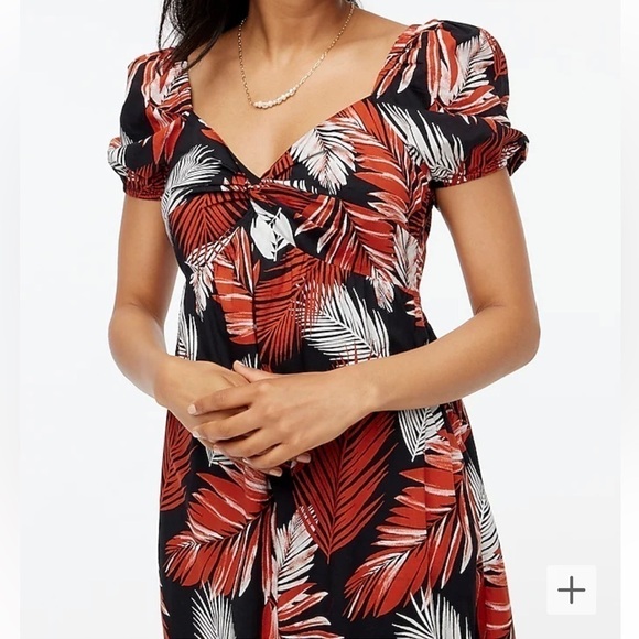 J. Crew Tropical Summer Puff Sleeve Twist Front Smocked Back Midi Dress Size 2 - Picture 11 of 16